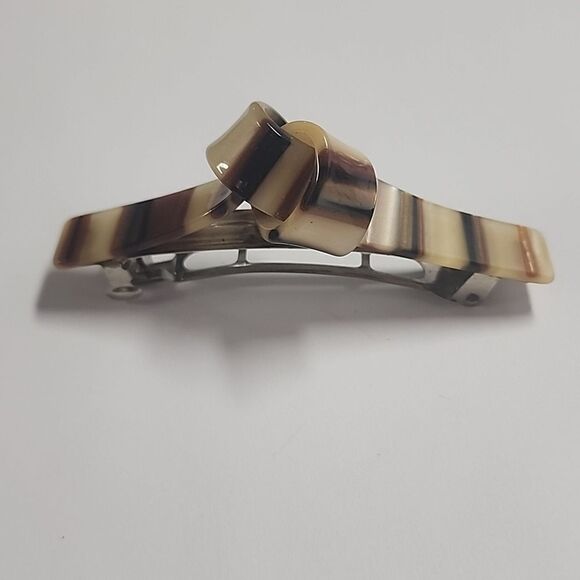 1990s Striped Resin Hair Barrette, Brown and Beige Vintage - Picture 2 of 4